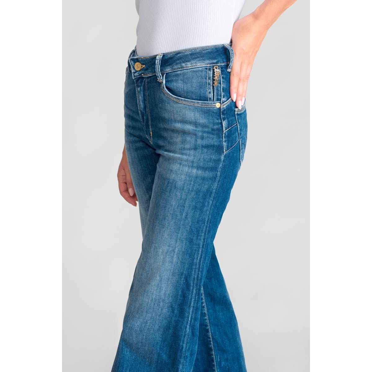 Jean Flare Barcy Pulp, taille haute bleu double stone, LE TEMPS DES CERISES