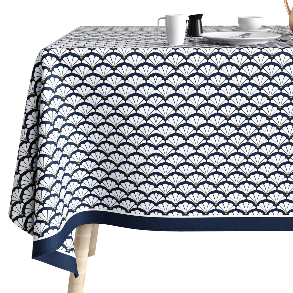 Nappe rectangulaire anti tache Coton Eventa bleu, EDEN