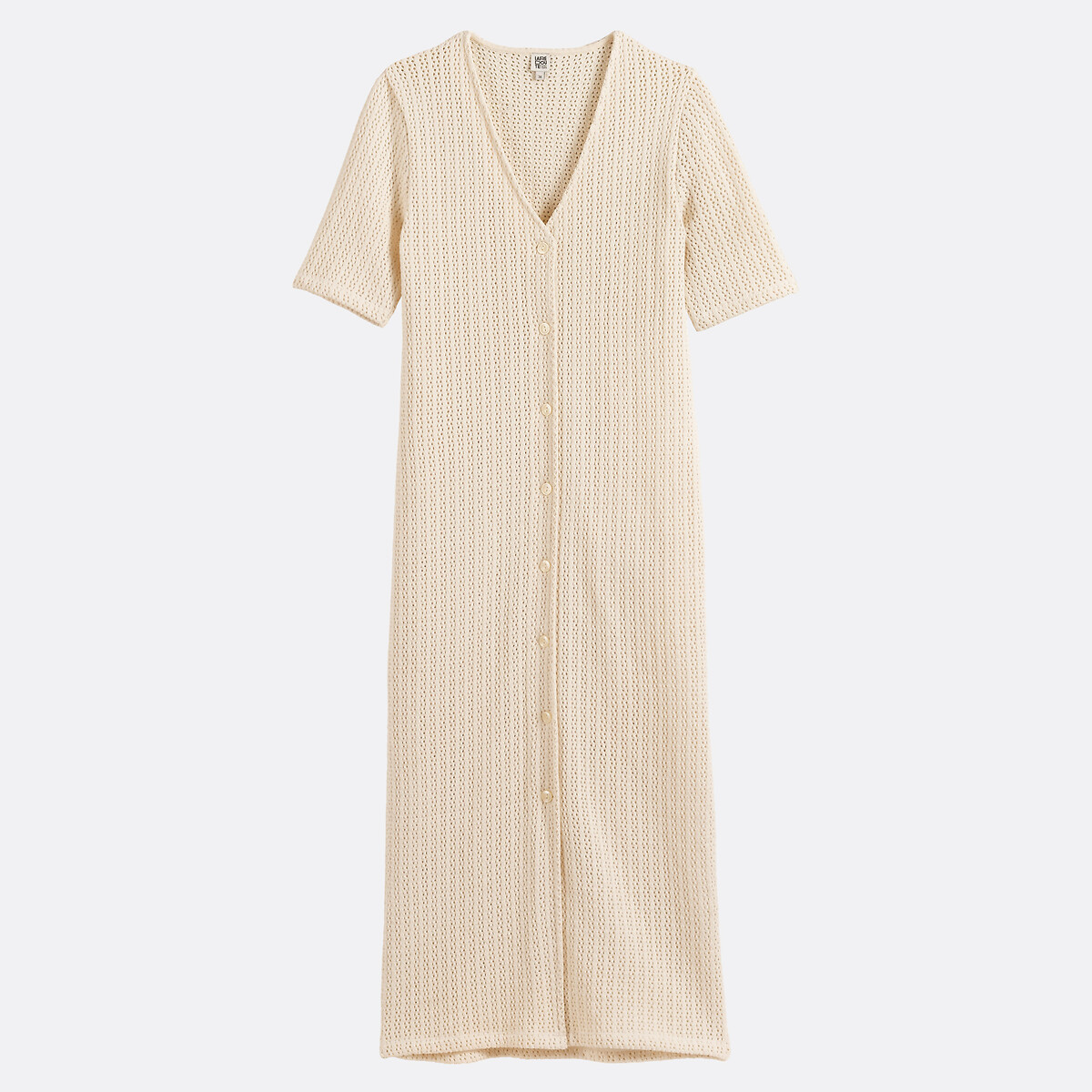 Robe longue manches courtes en maille pointelle ecru, LA REDOUTE COLLECTIONS