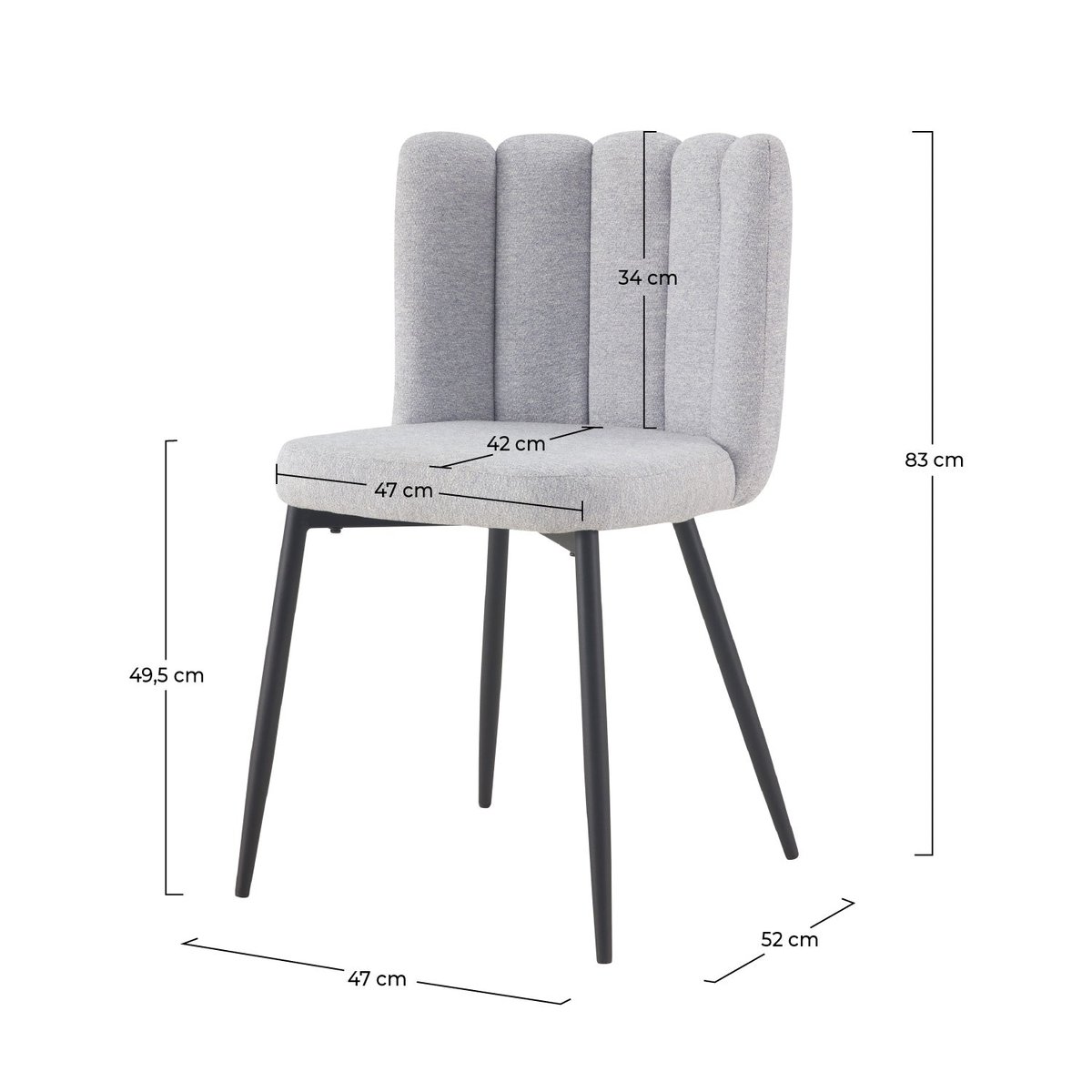 Lot de 2 chaises en tissu et pieds en métal - ROSY gris chiné, MAISON PAVANE