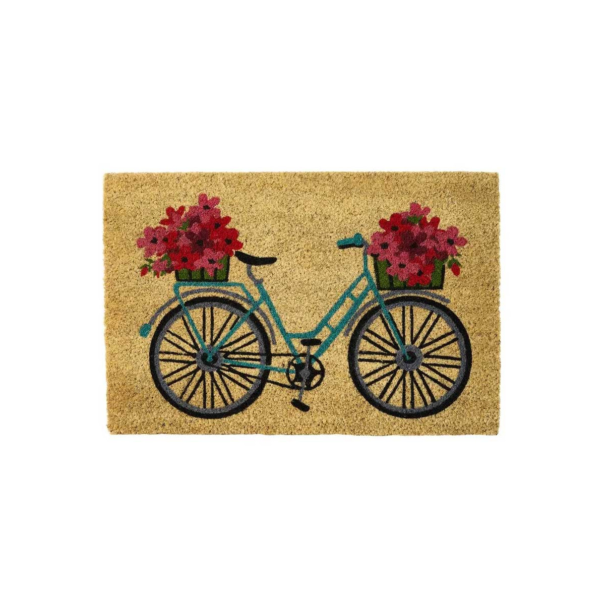 Paillasson Coco Multicolore Vélo Fleuri - 60x40x1.5cm multicolore, WADIGA