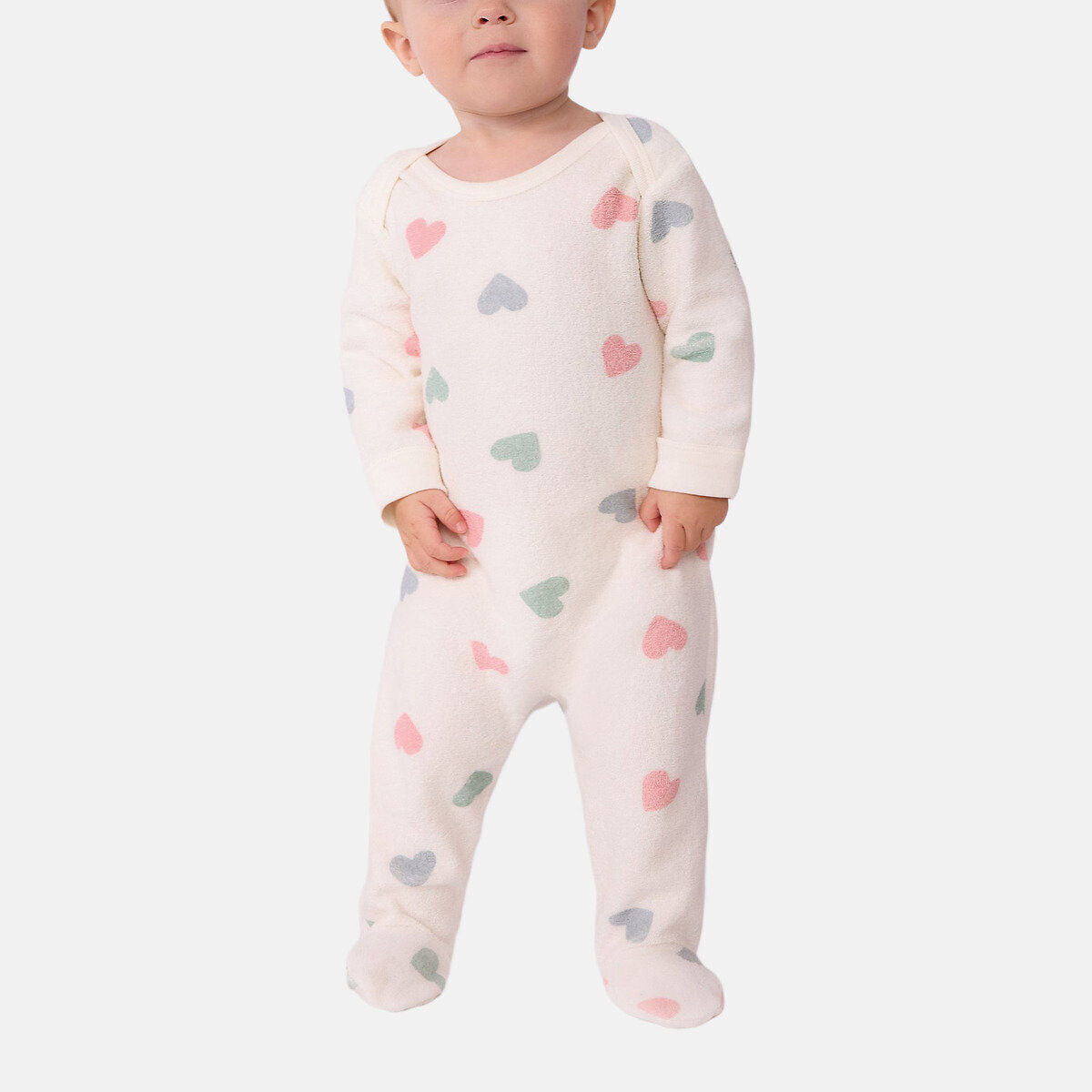 Pyjama en coton éponge, imprimé coeurs imprimé coeur, PETIT BATEAU