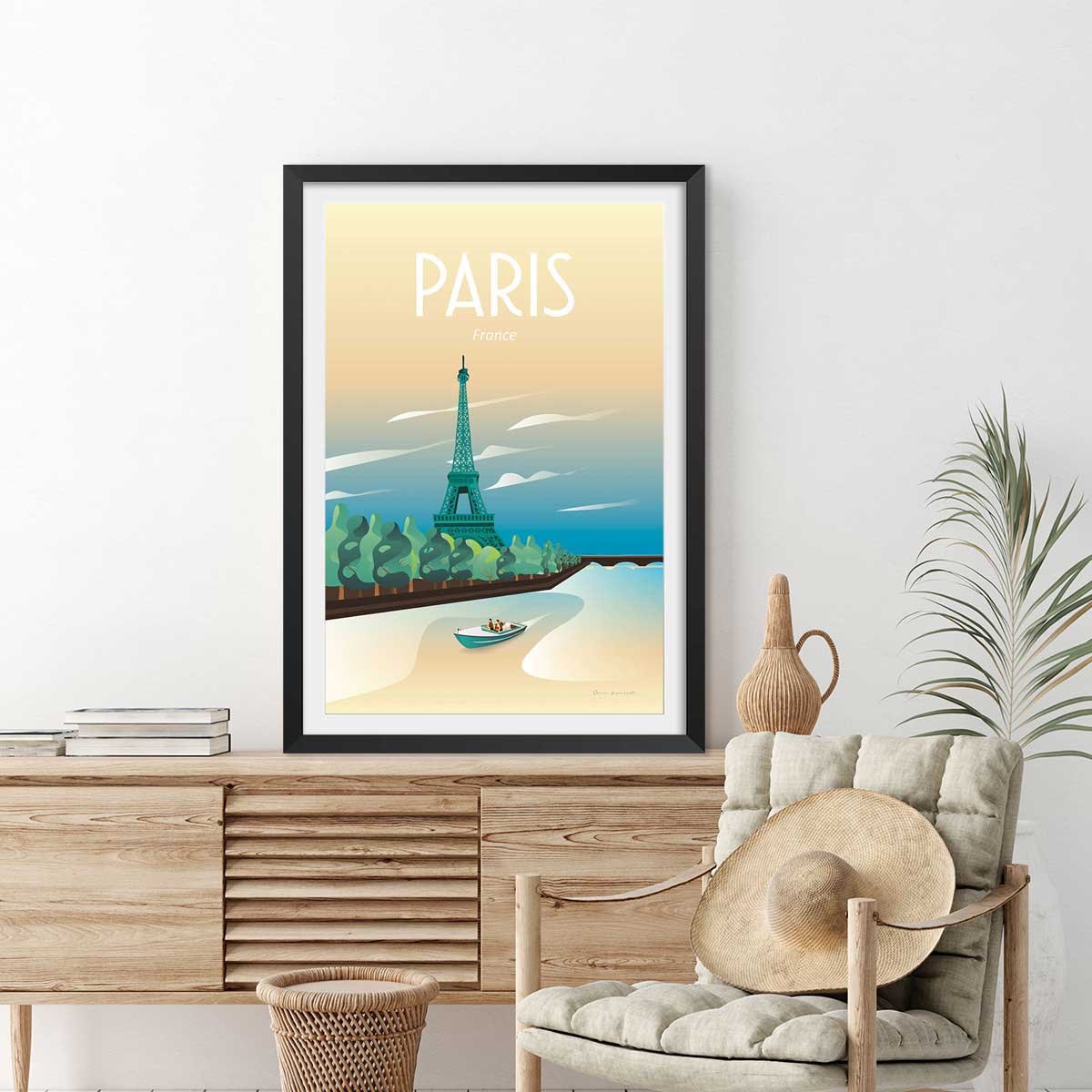 Affiche ville voyage à Paris affiche + cadre en bois - noir, HEXOA
