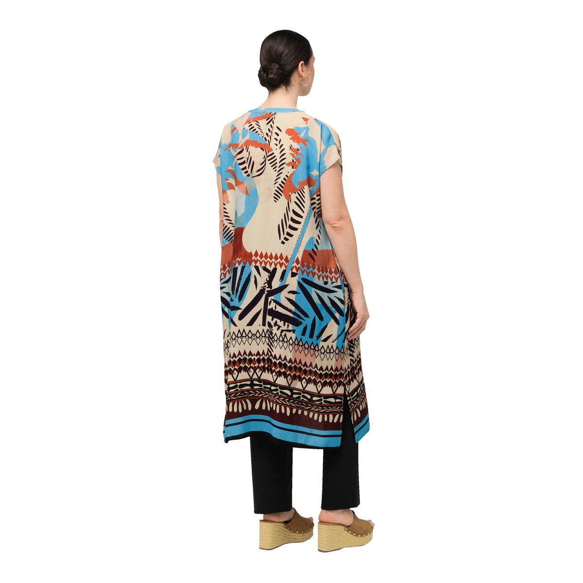 Blouse longue oversized à motif palmiers beige clair, ULLA POPKEN