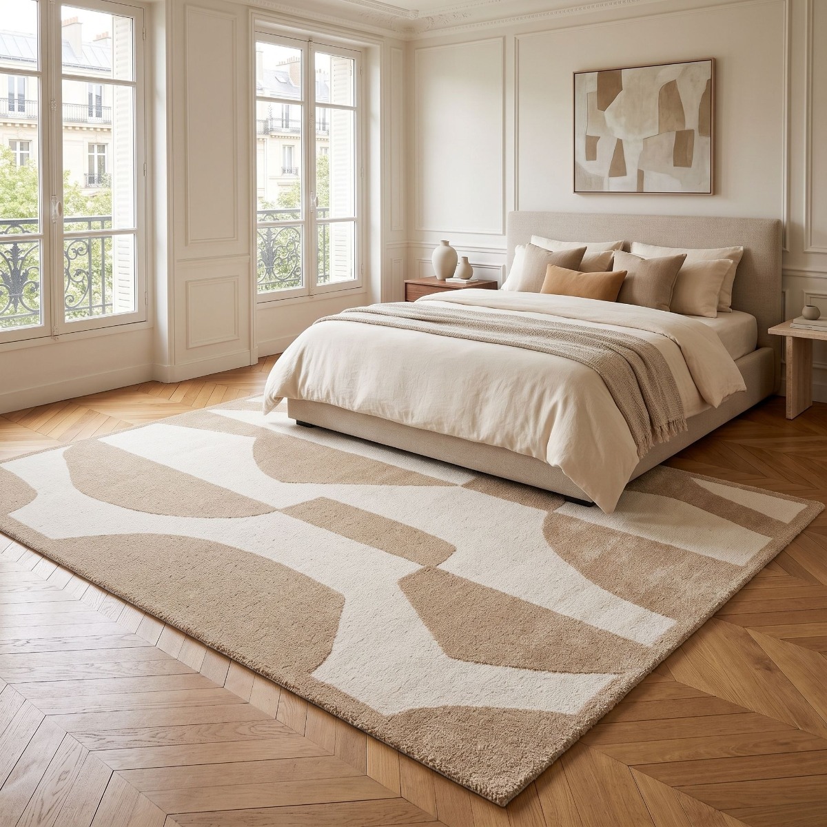 Tapis à reliefs doux géométrique DESIGN DECO beige, THE DECO FACTORY