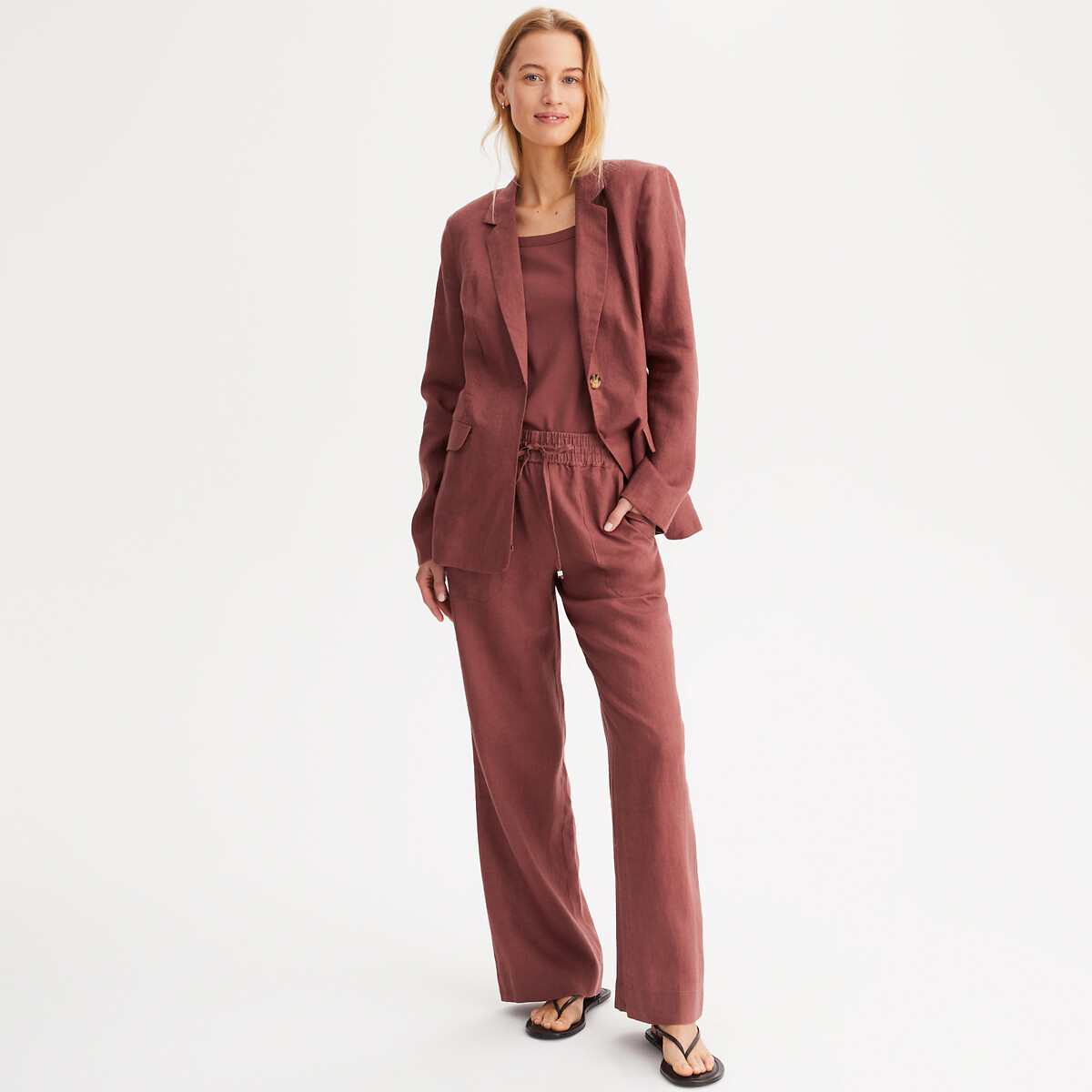 Slim-Fit Long Jacket in Pure Linen brown, ANNE WEYBURN