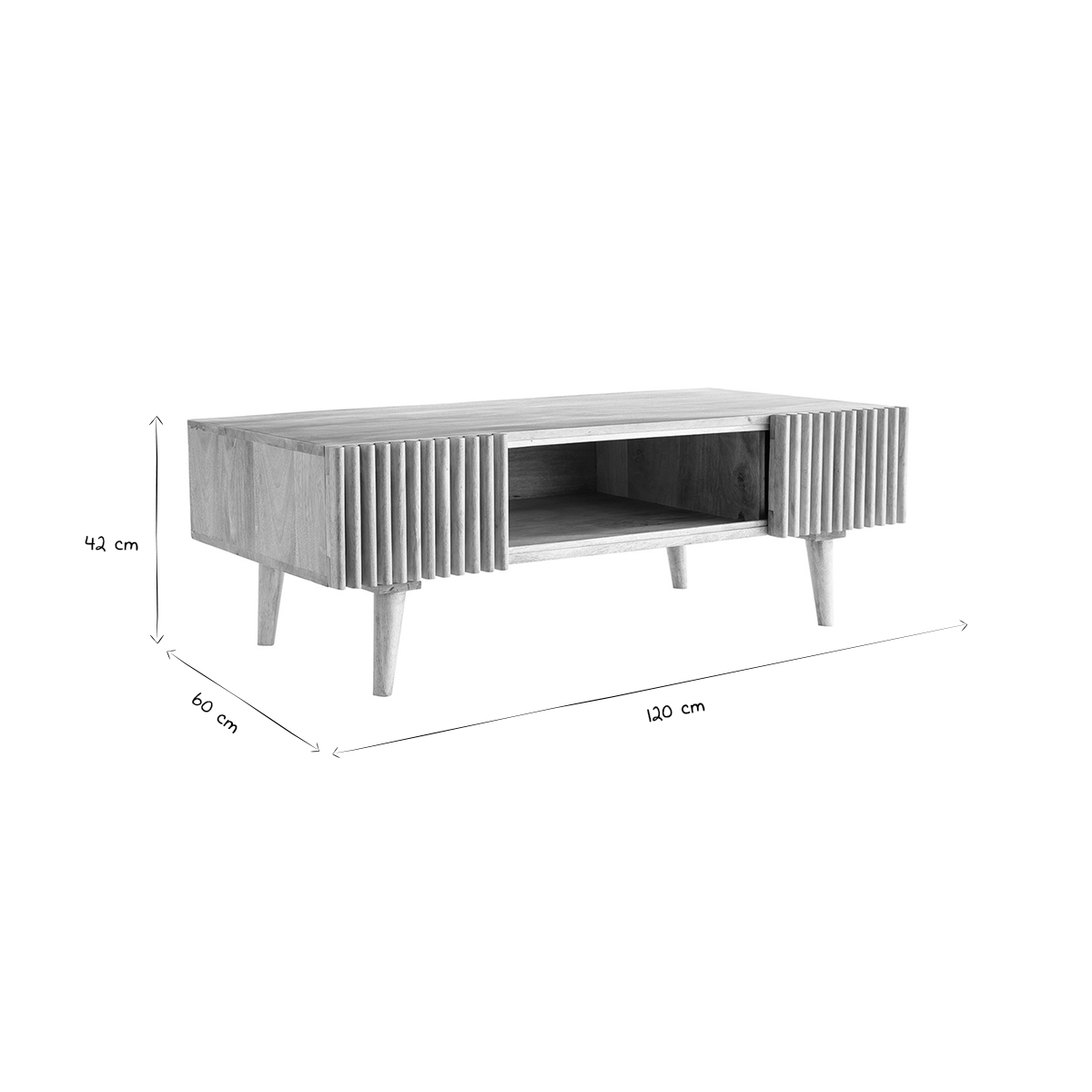 Table basse avec portes coulissantes bois manguier massif ALBA naturel, MILIBOO