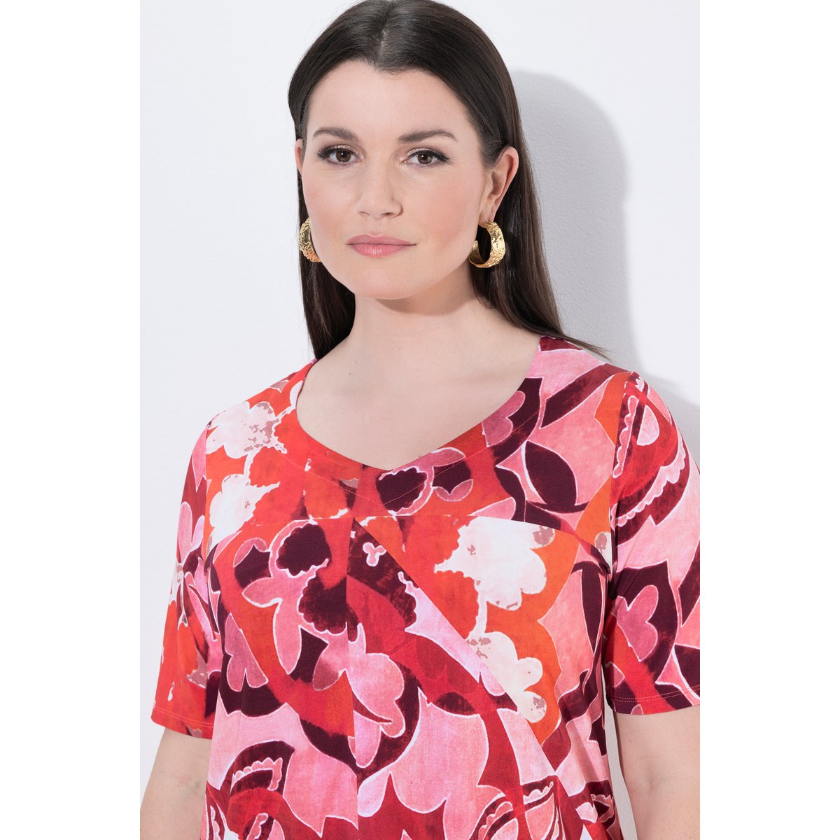 T-shirt slinky, effet patchwork, coupe A rouge vin, ULLA POPKEN