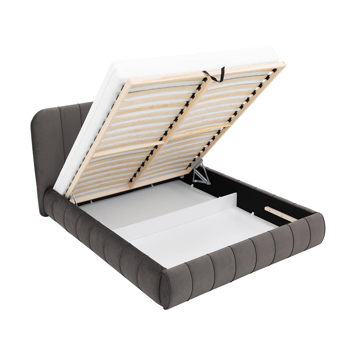 Lit coffre en velours sommier inclus, ELSA gris, BEST MOBILIER