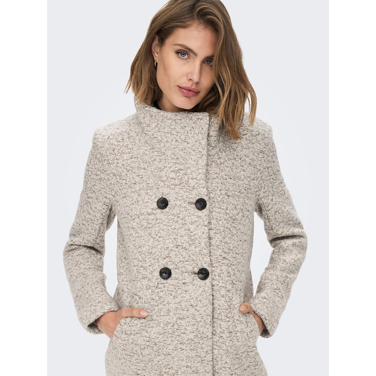 Manteau col montant, boutonné taupe, ONLY