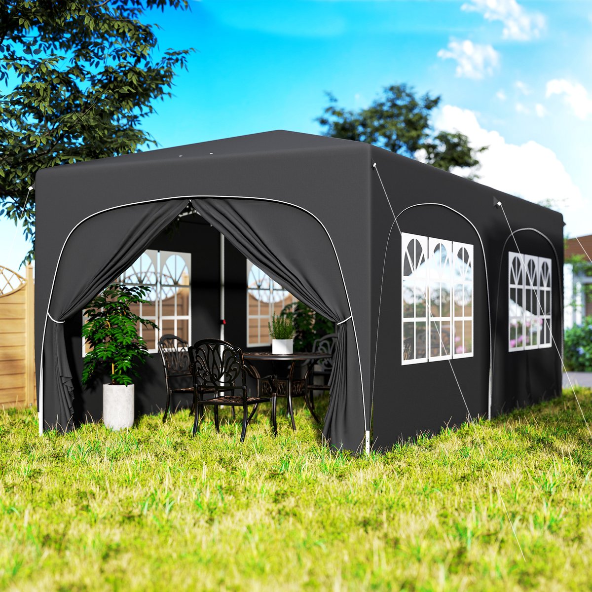 Auvent pliant Polyester Gris foncé noir, OUTSUNNY