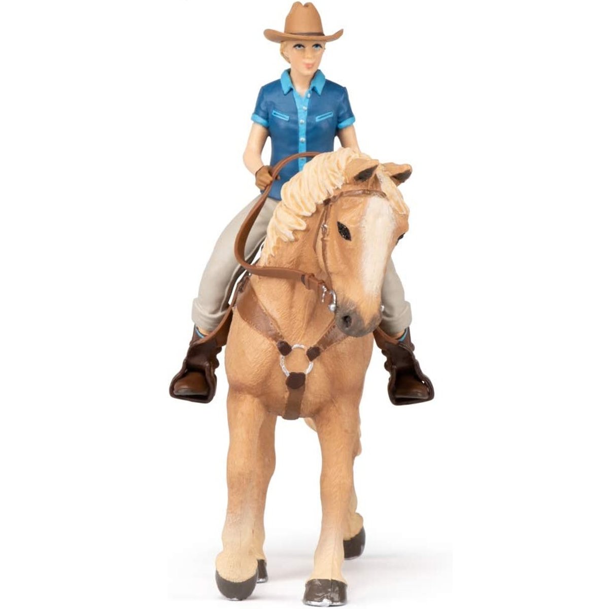 Figurine Cheval western et sa cavalière beige, PAPO