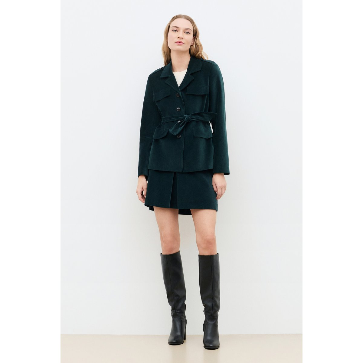 Veste droite velours VOCEANE vert canard, CAROLL
