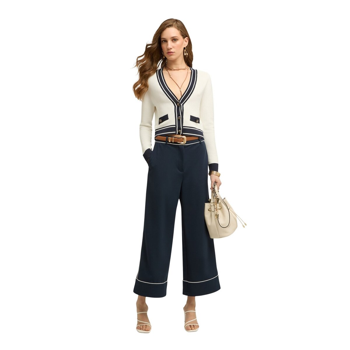Cardigan avec bordures contrastées blanc, MOTIVI