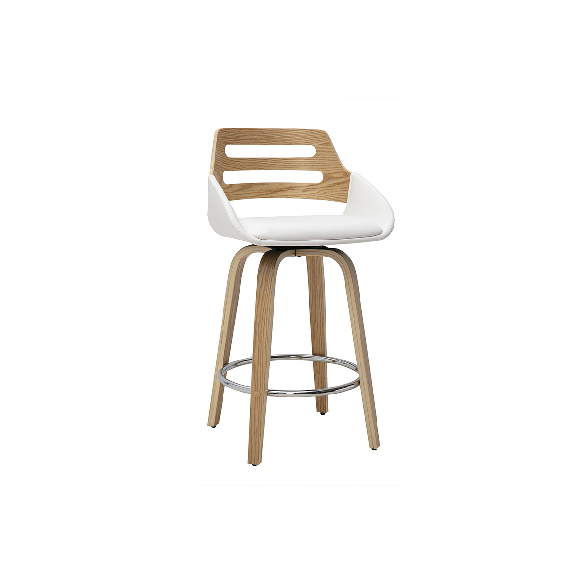 Tabourets de bar scandinaves pivotants blancs et bois clair H65.5 cm (lot de 2) PERNIK blanc, MILIBOO