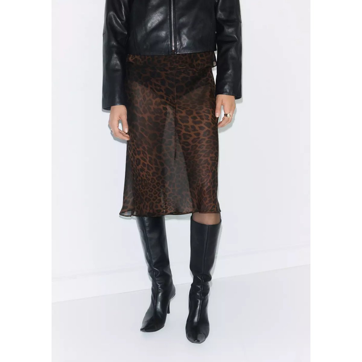 Jupe midi en imprimé animal marron, MANGO