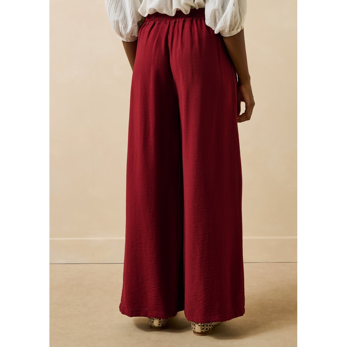 Pantalon large en jacquard mahogany, LA FEE MARABOUTEE
