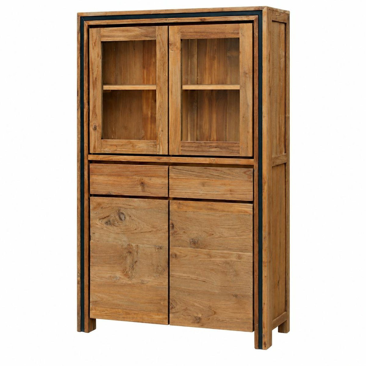 Buffet vitrine en bois recyclé de teck VADOD bois naturel, PIER IMPORT