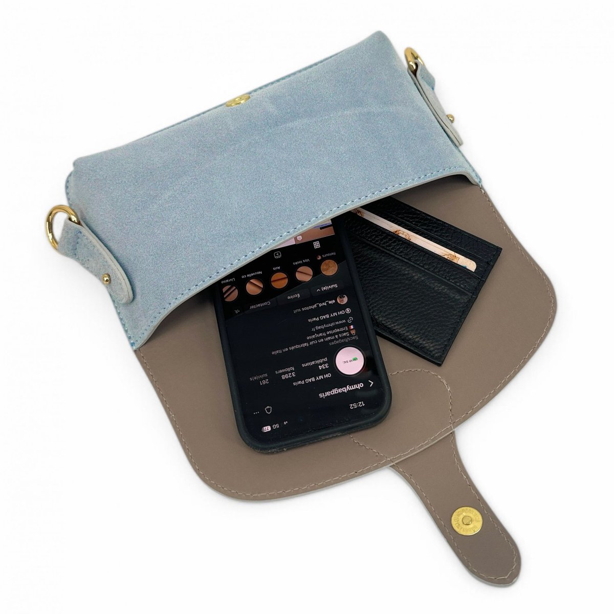 Mini-sac french stick en croute de cuir TOSCA SUEDE bleu ciel, OH MY BAG