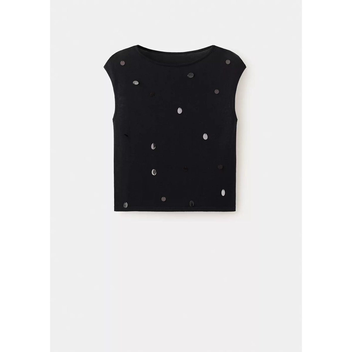Top manches courtes à paillettes noir, MANGO