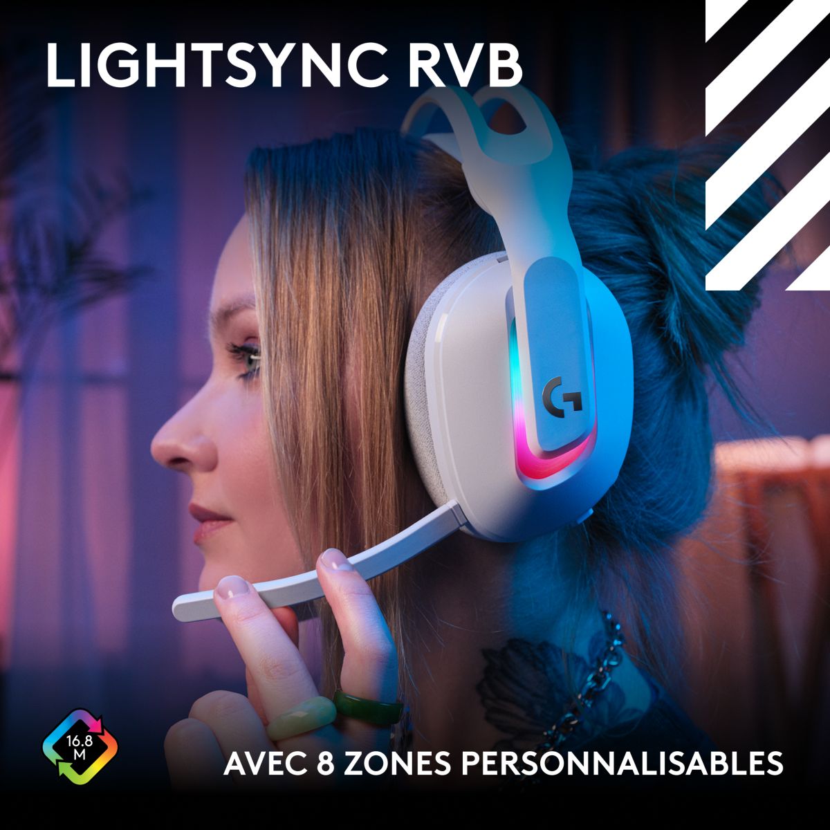 Casque gamer A20X Blanc + base couleur unique, LOGITECH