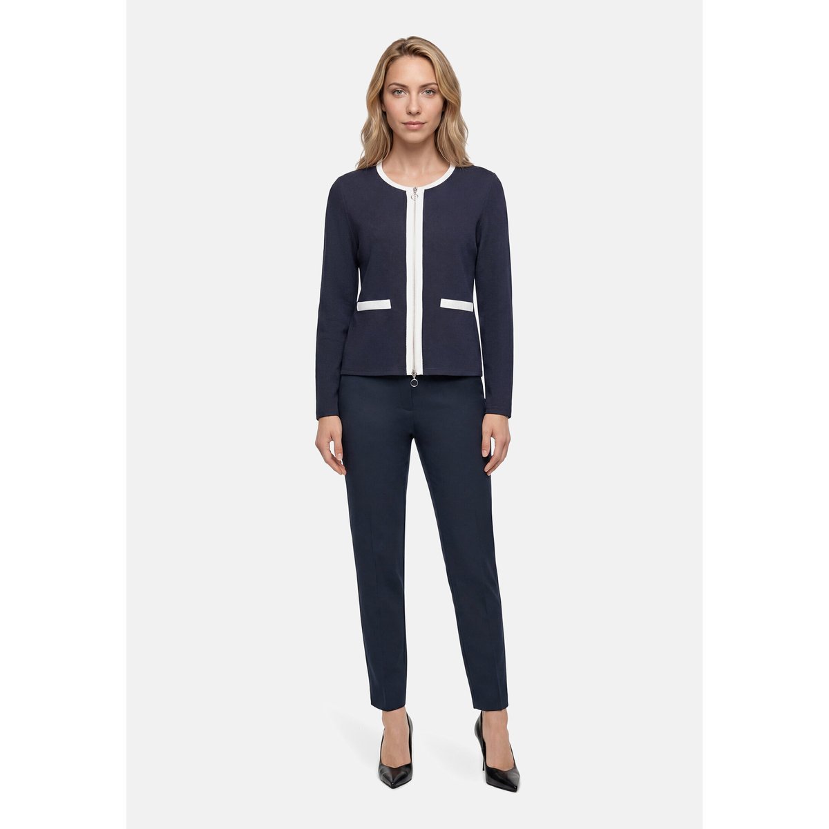 Cardigan façon t-shirt avec structure patch dark blue/cream, BETTY BARCLAY