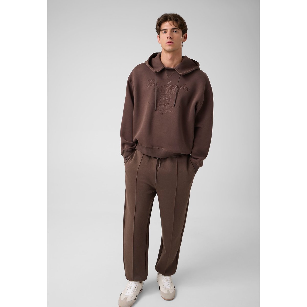 Sweatshirt Avec Logo Brodé marron, GUESS