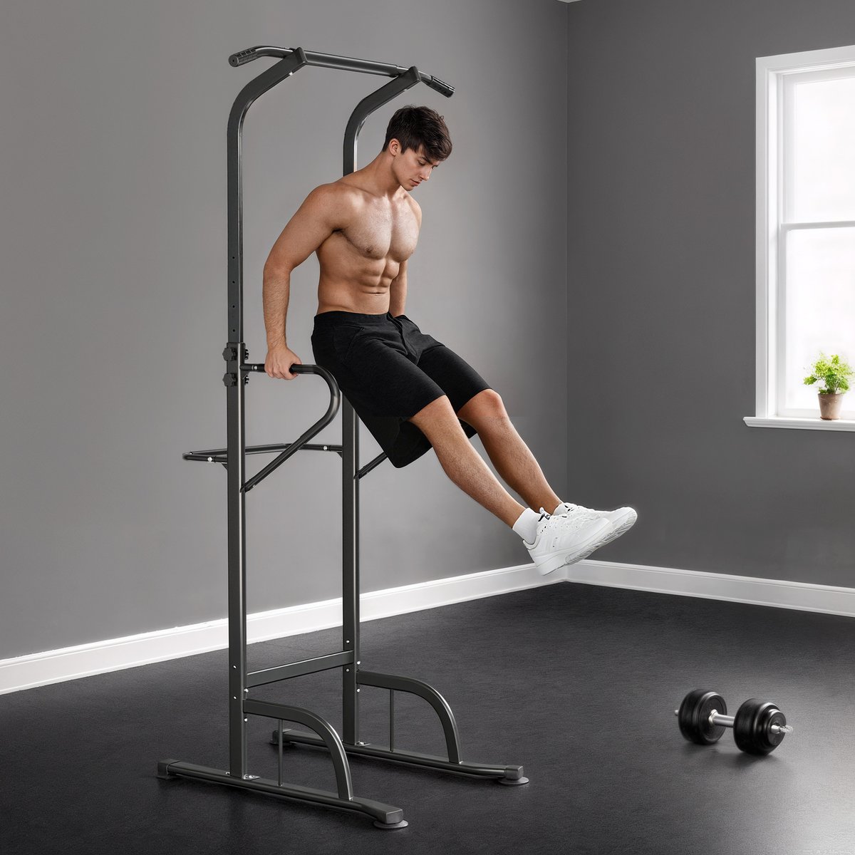 Station de musculation multifonction barre de traction chaise romaine réglable acier noir noir, HOMCOM