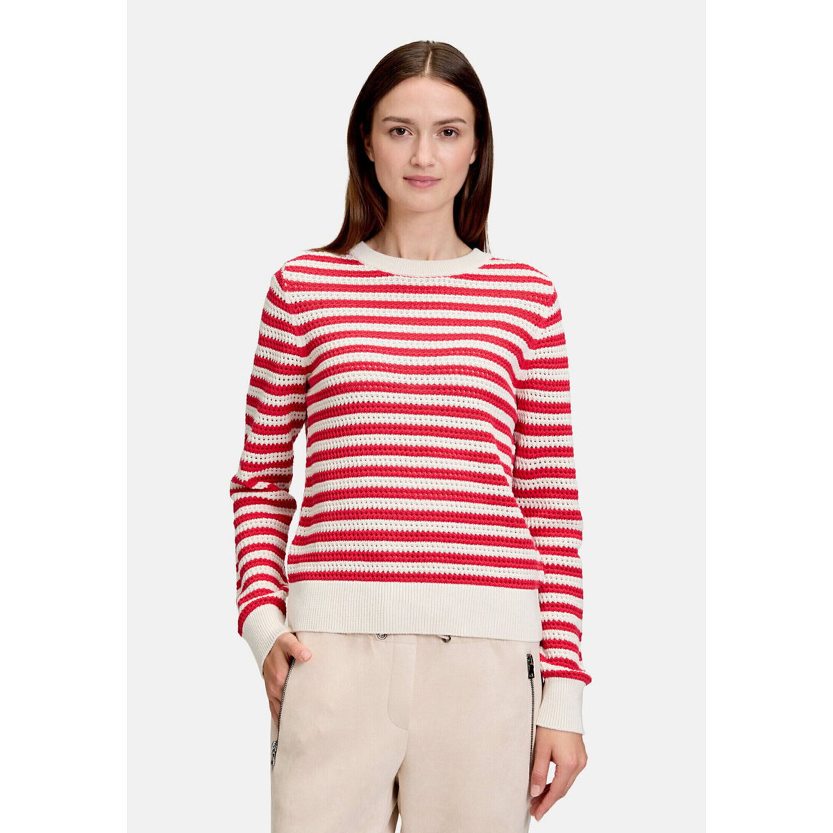 Pull-over en maille avec structure cream/red, BETTY & CO