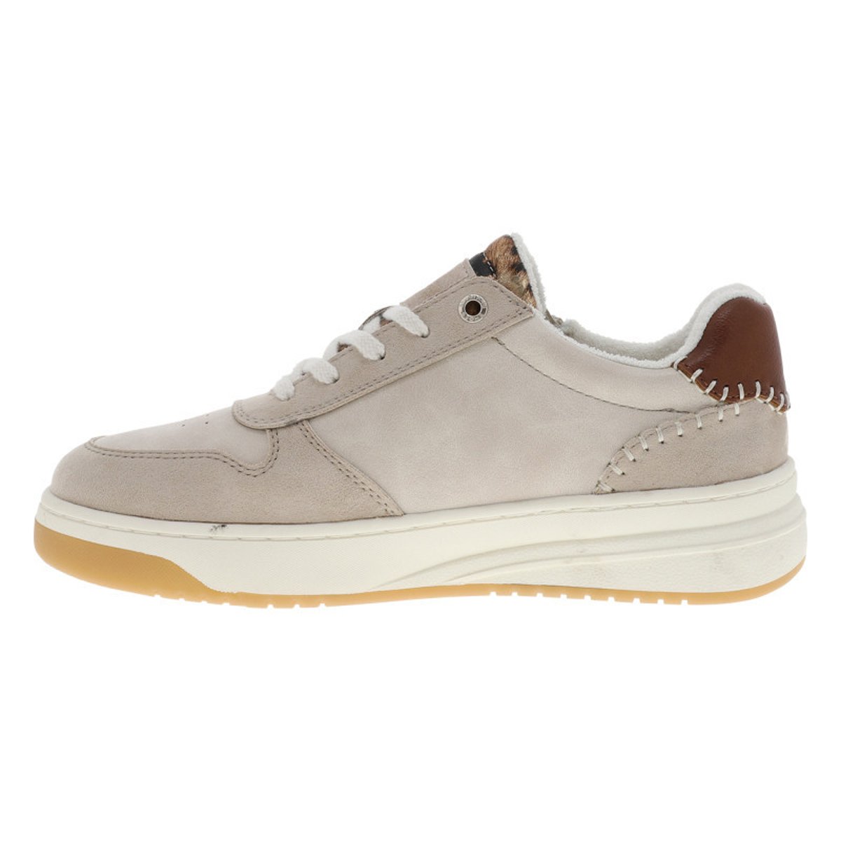 Tennis écrues à talon plat avec des lacets et un zip latéral beige, MUSTANG