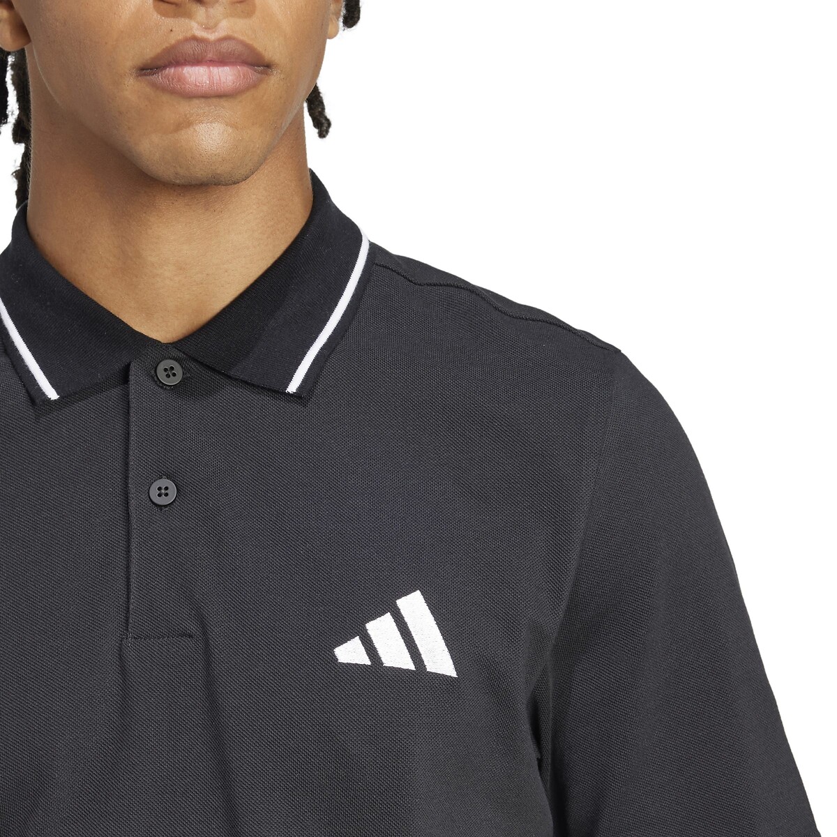 Polo en piqué petit logo Essentials noir, ADIDAS SPORTSWEAR