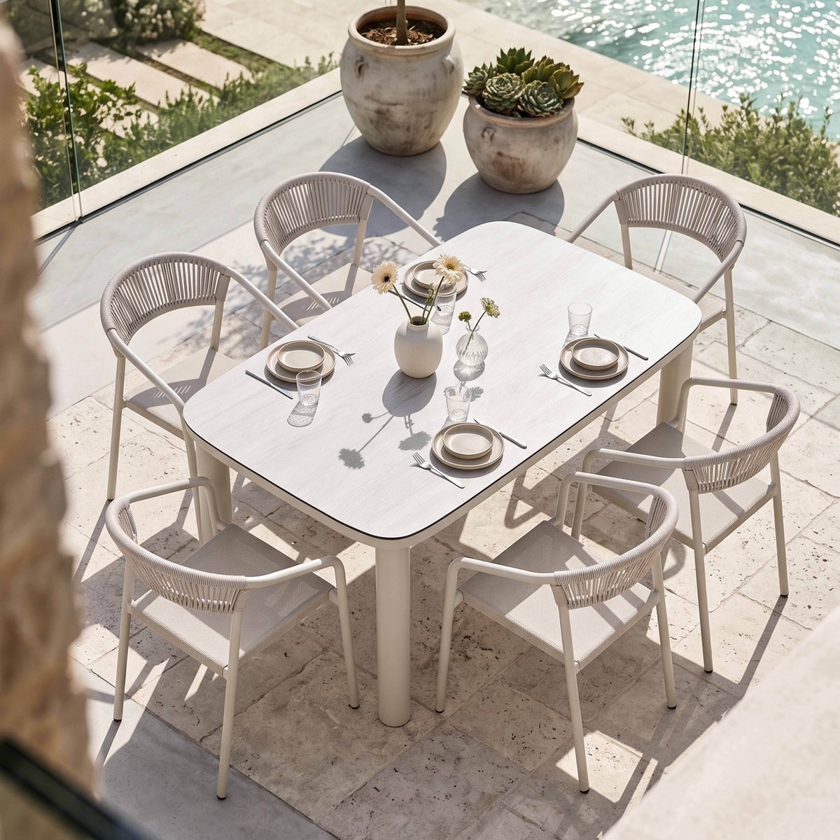 Table de jardin structure en aluminium 6 personnes 150x90 cm, NOCERA beige, OVIALA