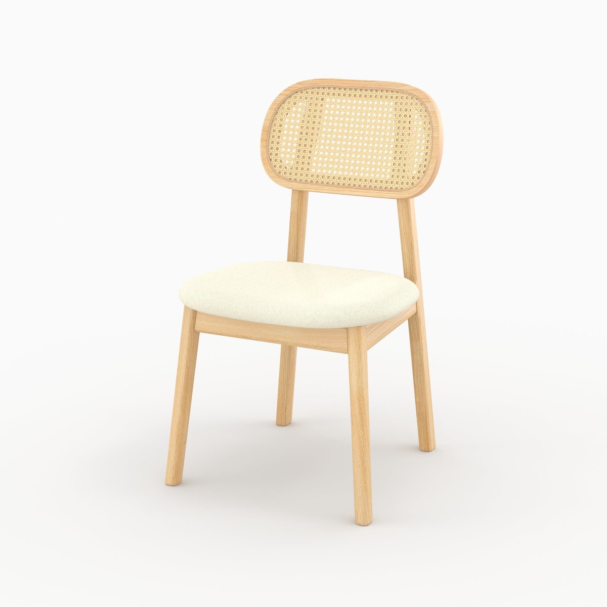 Lot de 2 chaises en bois, tissu et rotin synthétique - MARIA bois clair et beige, MAISON PAVANE