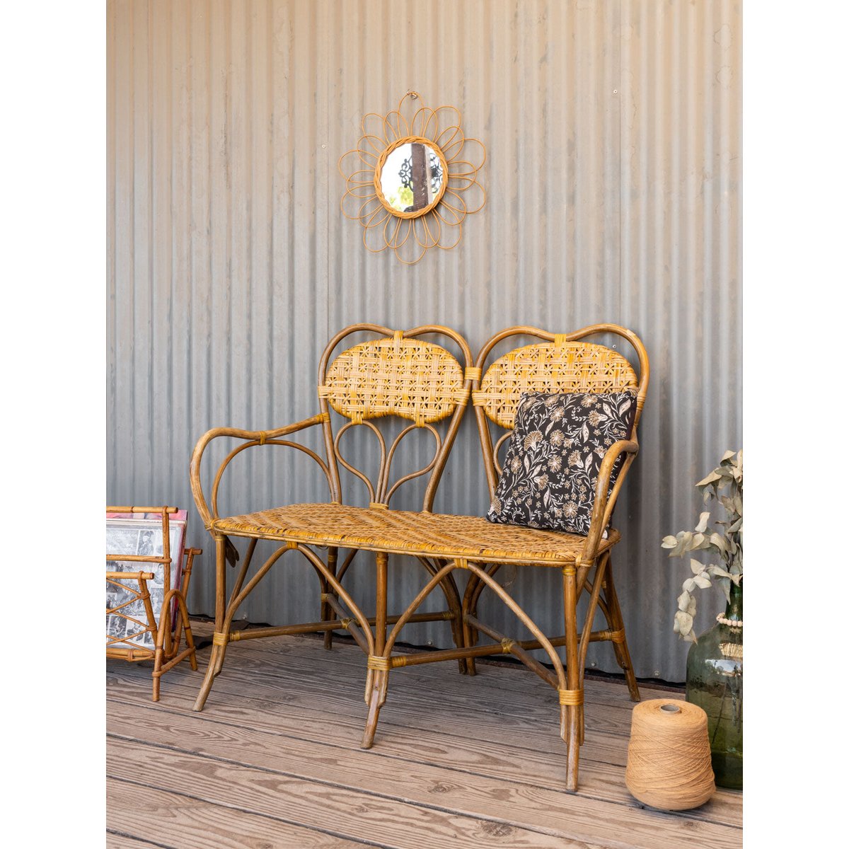 Banquette en rotin Martine N°61 - Bon état bois clair, DEBONGOUT