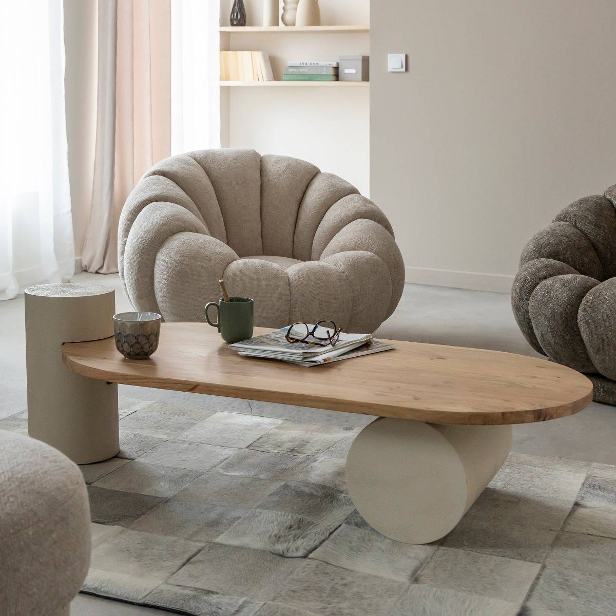 Table basse en bois d'acacia ovale DALVA bois clair, MADE IN MEUBLES
