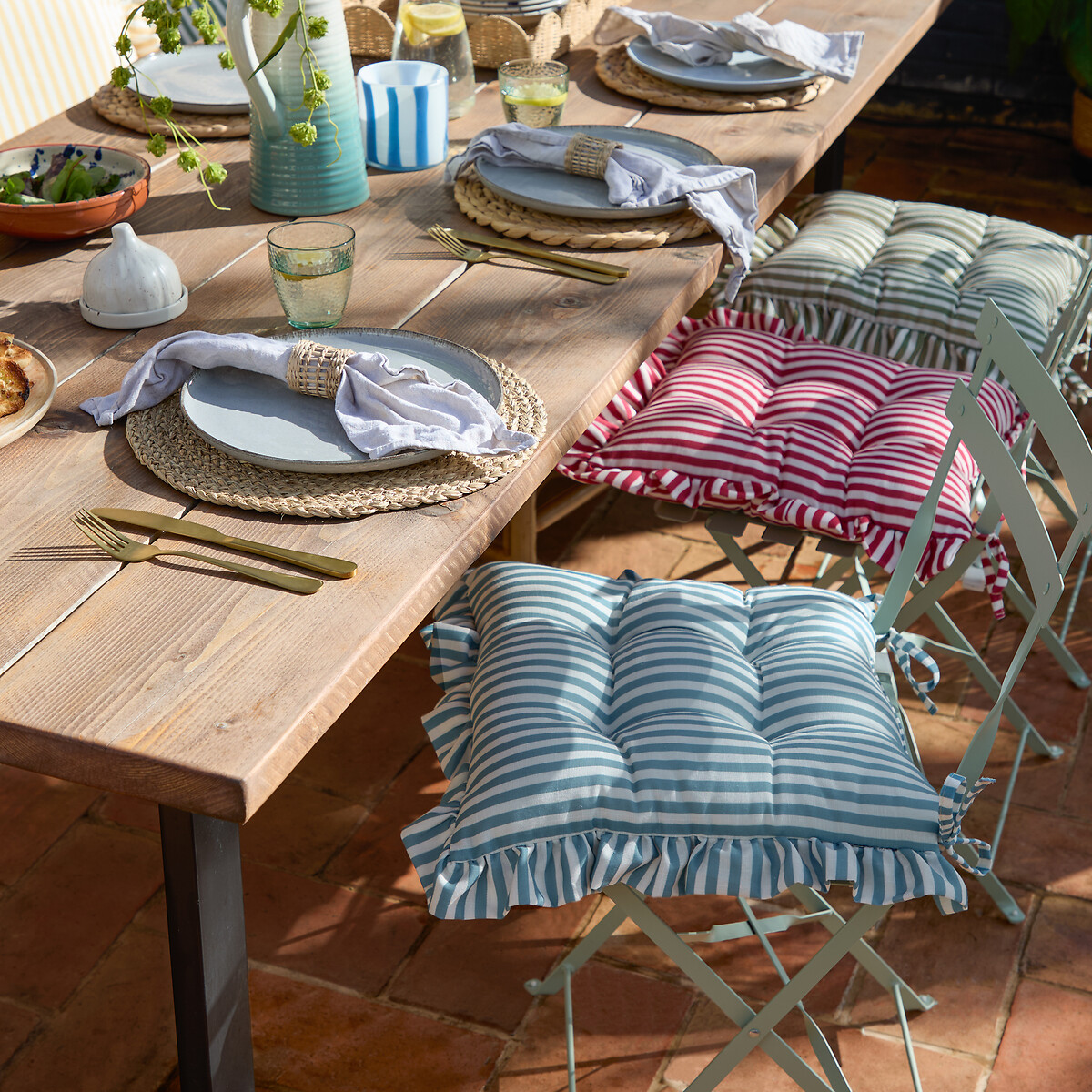 Set of 2 Millie Ruffle Indoor/Outdoor Seat Pads blue, WYLDER