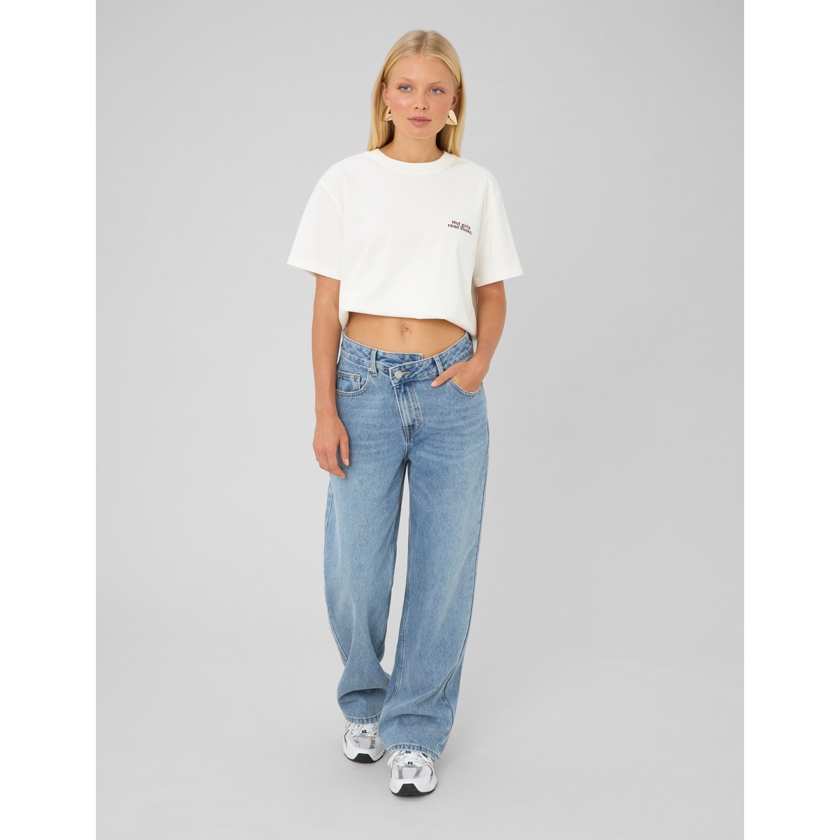 Jean straight ceinture asymétrique bleu moyen, BZB