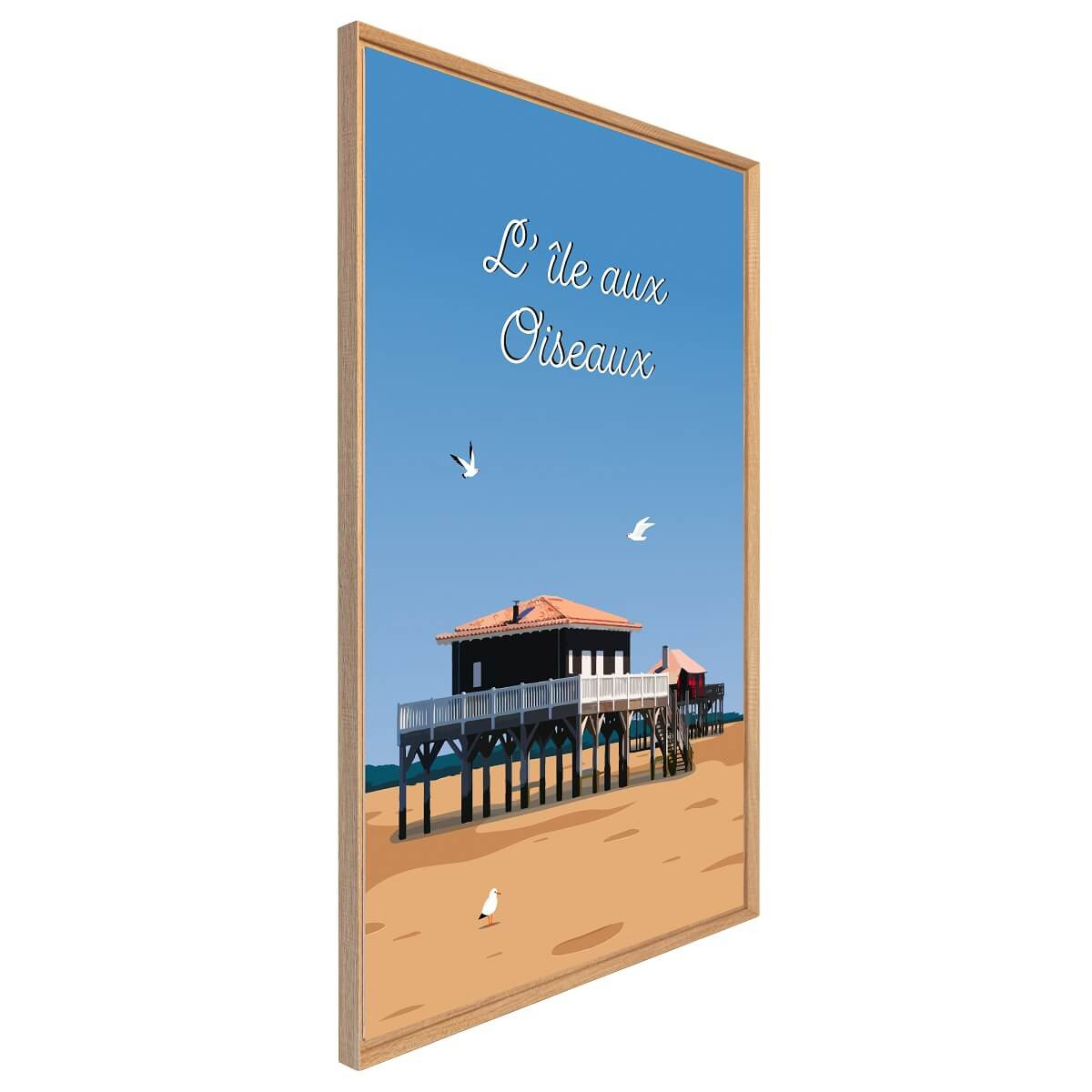 Tableau Mural Illustration Île Aux Oiseaux MER bleu-fibres de bois, CEANOTHE