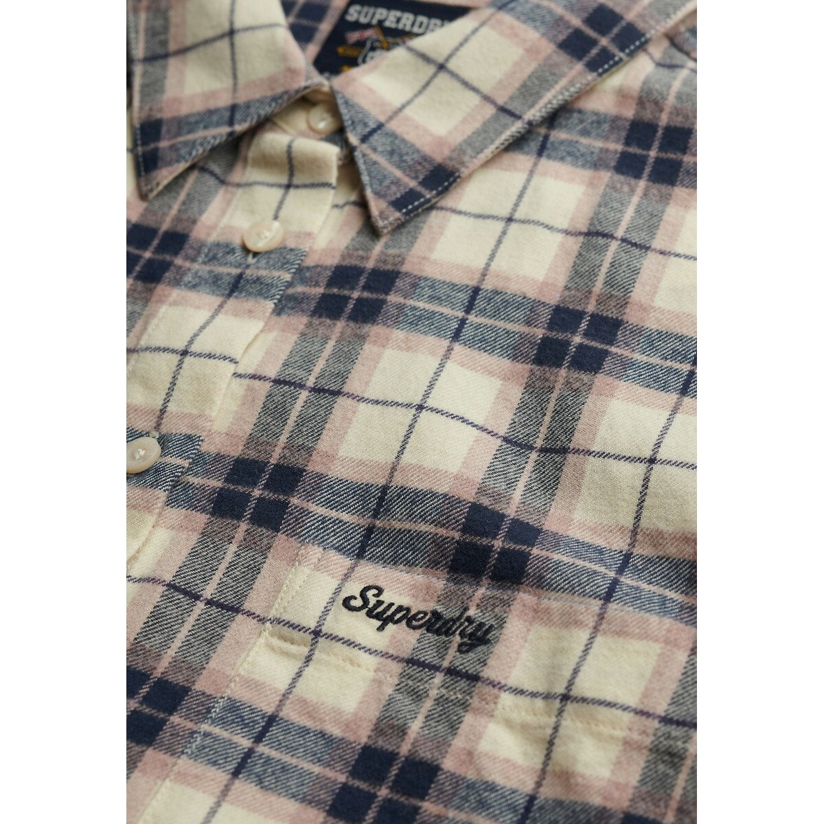 Chemise décontractée en flanelle à carreaux carreaux écru, SUPERDRY