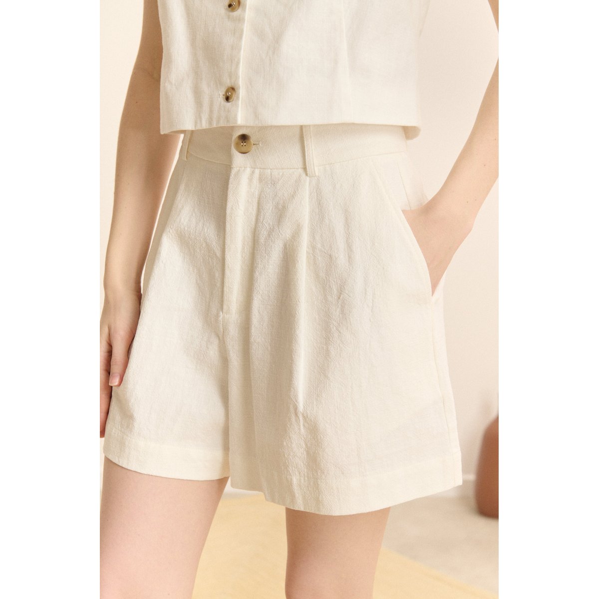 Short large à pinces COME blanc, GARANCE PARIS