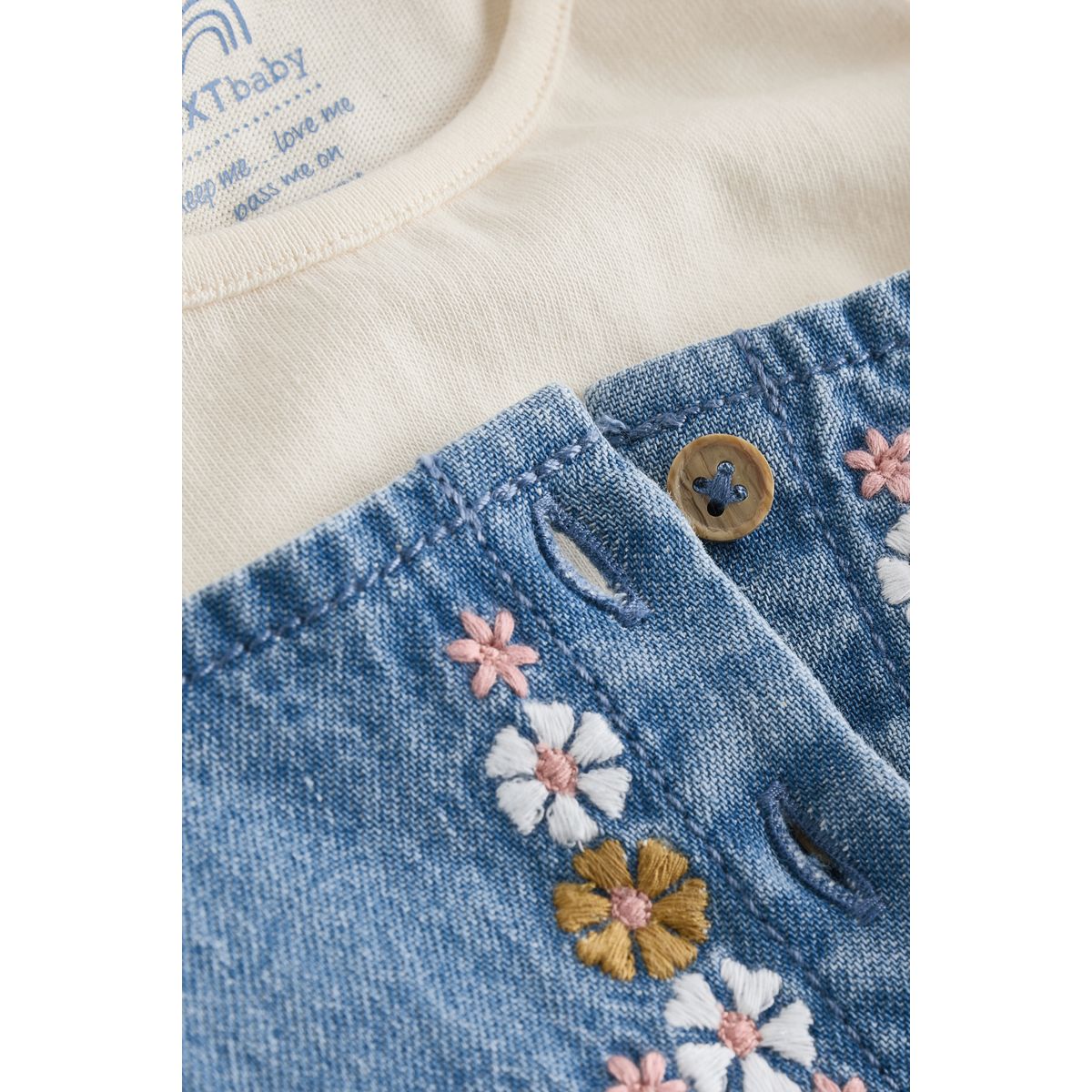 Ensemble bébé salopette body denim bleu brodé, NEXT