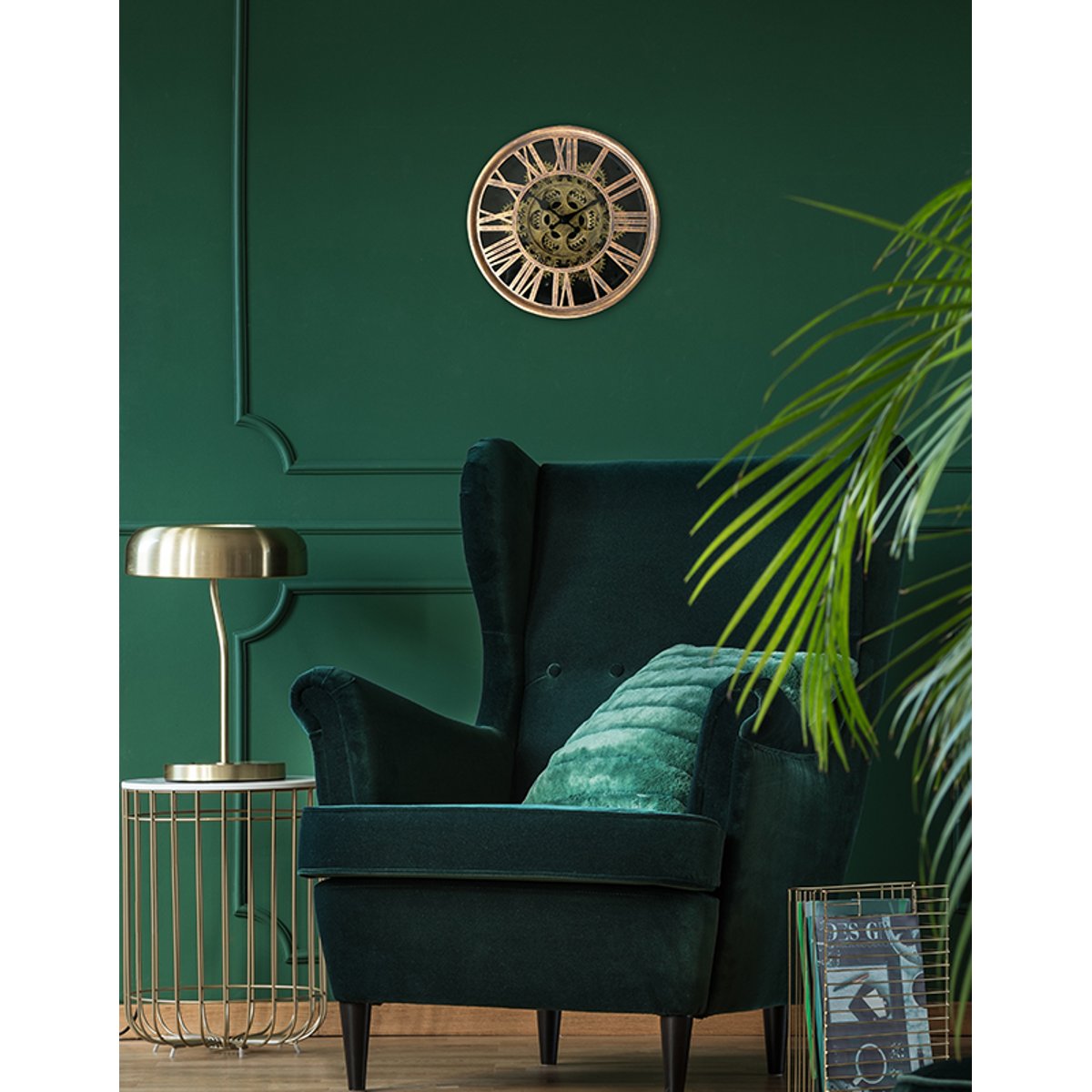 Horloge ronde mécanisme apparent 25x6x25cm or, EMDE