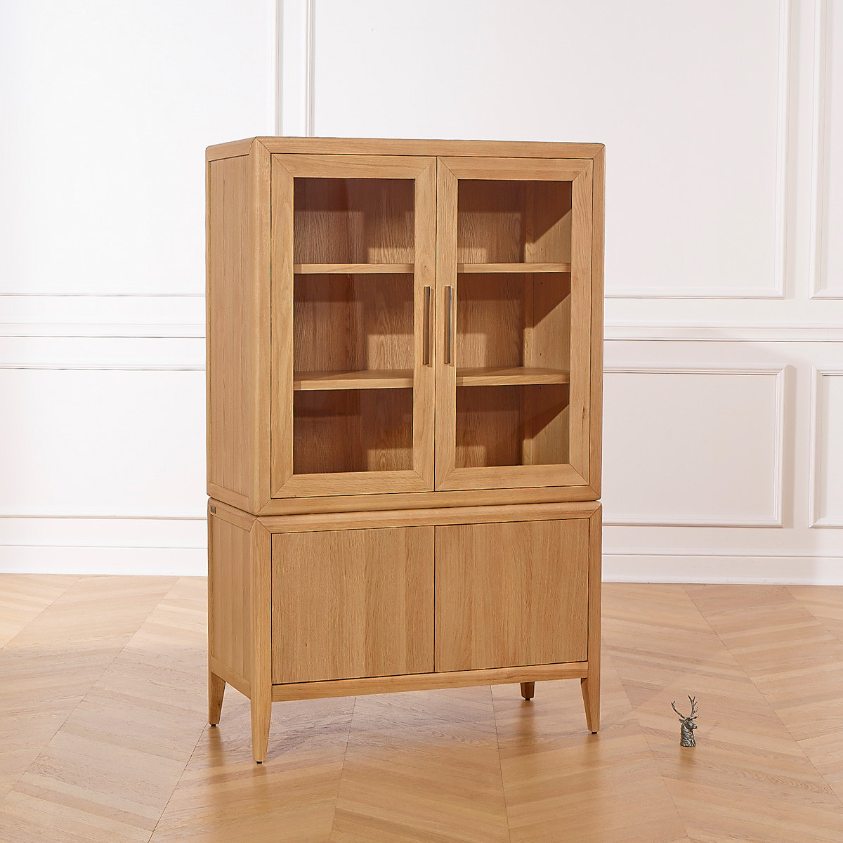 Vaisselier en chêne style contemporain, 4 portes, 3 étagères TENNESSEE beige, ROBIN DES BOIS