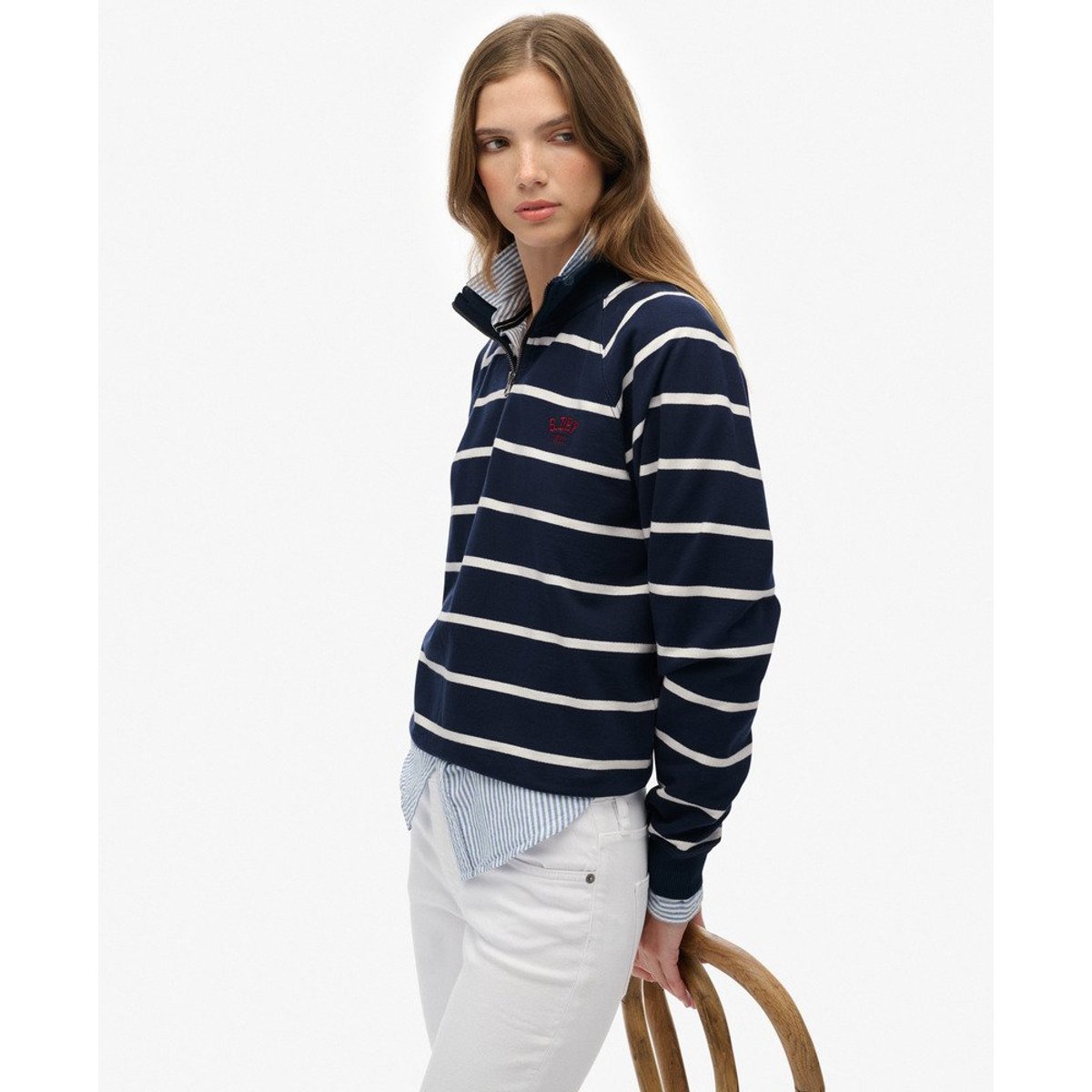 Sweatshirt Demi-Zip Athletic Essentials à Rayures bleu marine rayé, SUPERDRY