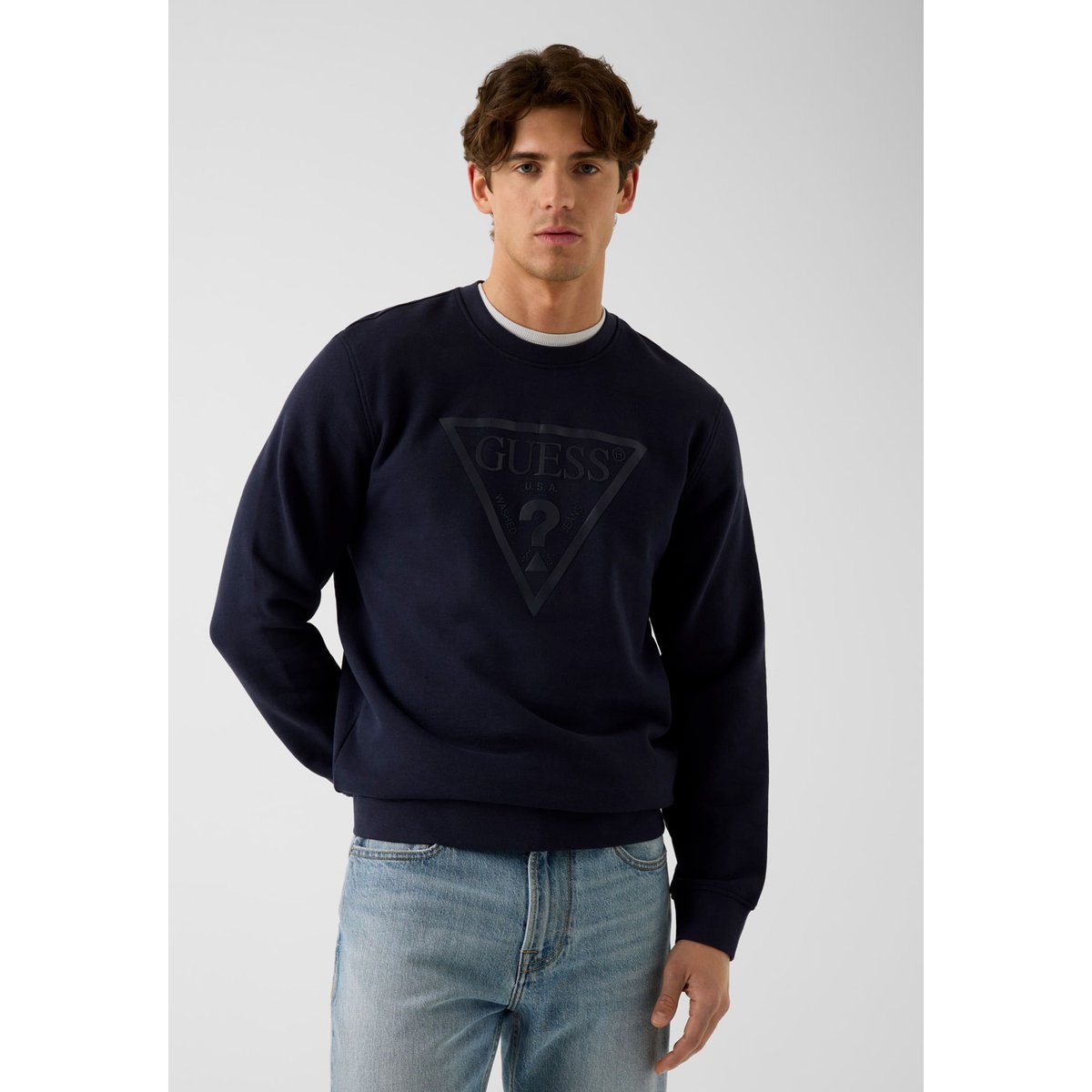 Sweatshirt Avec Logo Brodé bleu foncé, GUESS