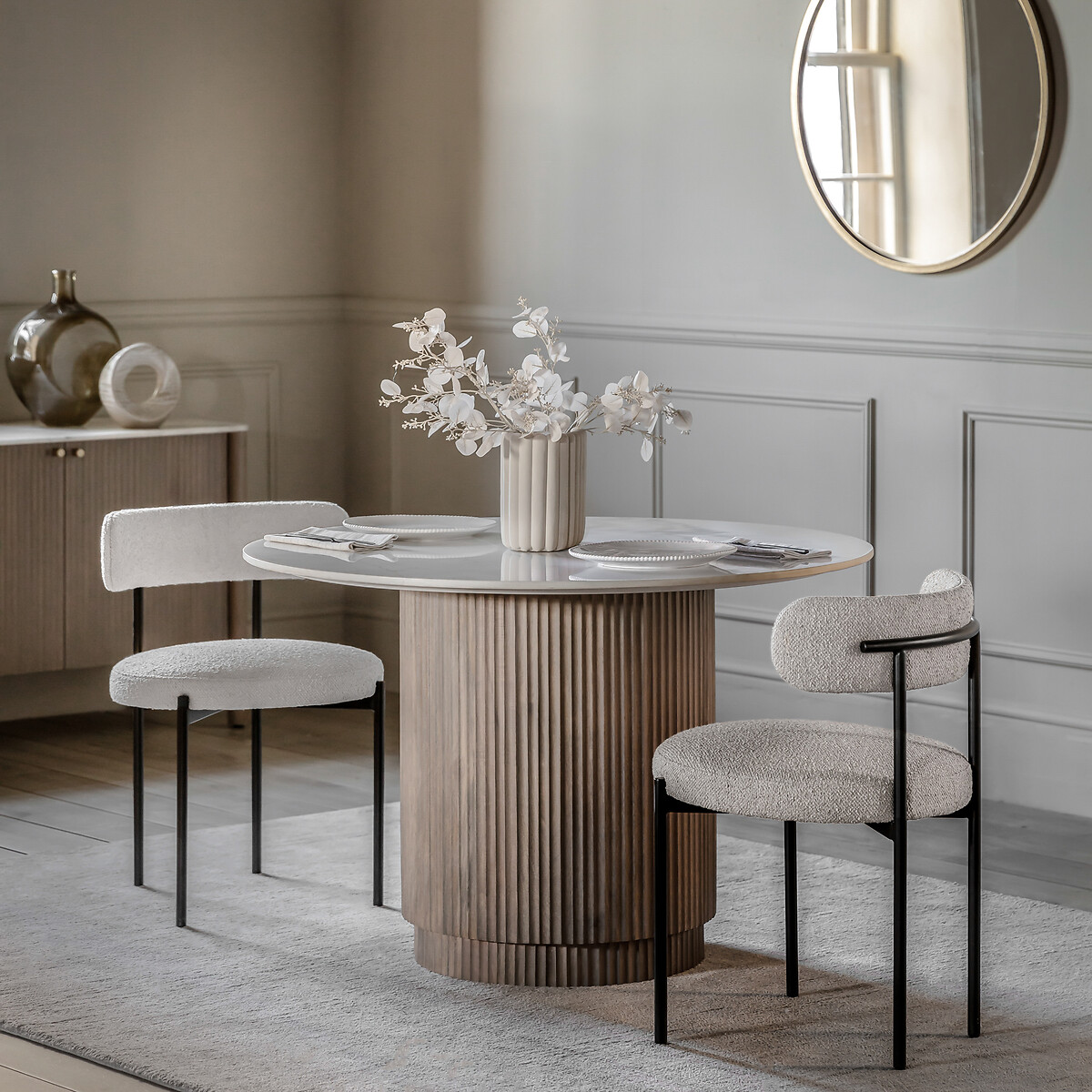 Manor Round Carrera Marble and Mango Wood Dining Table (Seats 4) grey, ÉDITÉ