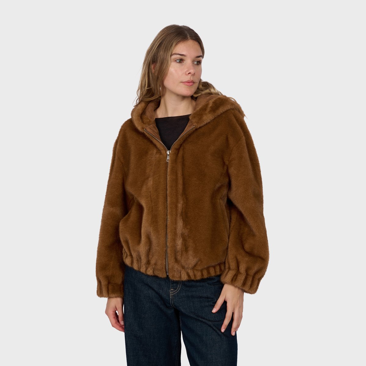 Blouson bomber zippé à capuche LISE fauve, OAKWOOD