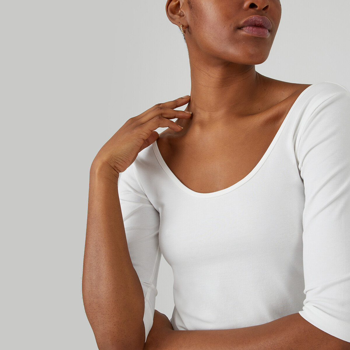 T-shirt met wijde hals ivoor, LA REDOUTE COLLECTIONS