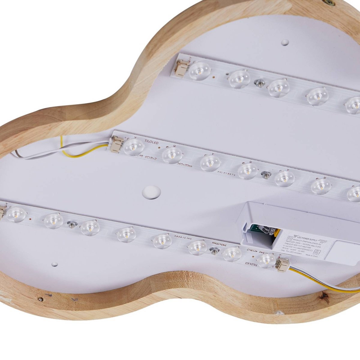 Plafonnier moderneLED, Pilvi blanc, bois clair, LINDBY