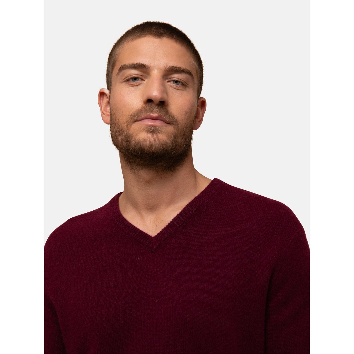 Pull col v pur cachemire NATHAN bordeaux, JUST CASHMERE